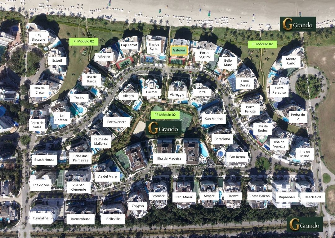 Mapa do Módulo 02 da Riviera de São Lourenço com o Edifício Galeões em destaque