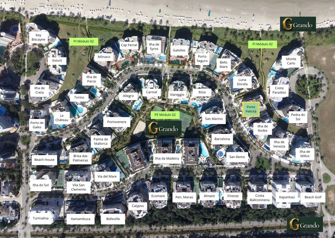 Mapa do Módulo 02 da Riviera de São Lourenço com o Edifício Porto Felicita em destaque