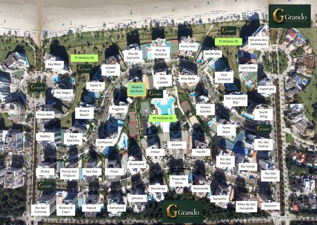 Mapa do Módulo 06 da Riviera de São Lourenço com o Edifício Riviera del Fiori em destaque